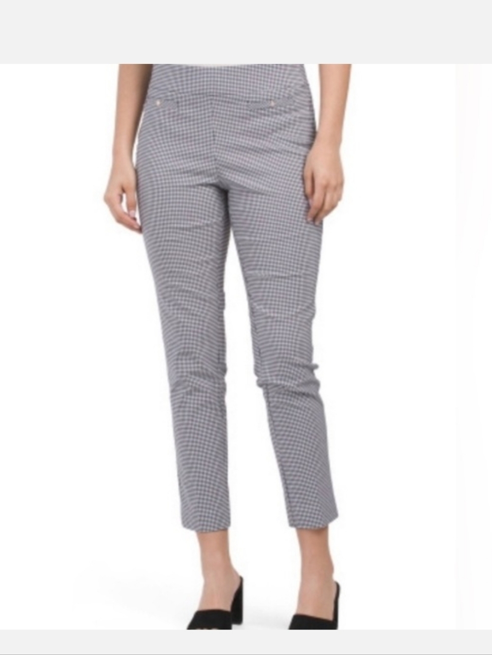 Anne Klein Pants Stretch Navy And White Checked Gingham Slim Ankle Length size 6